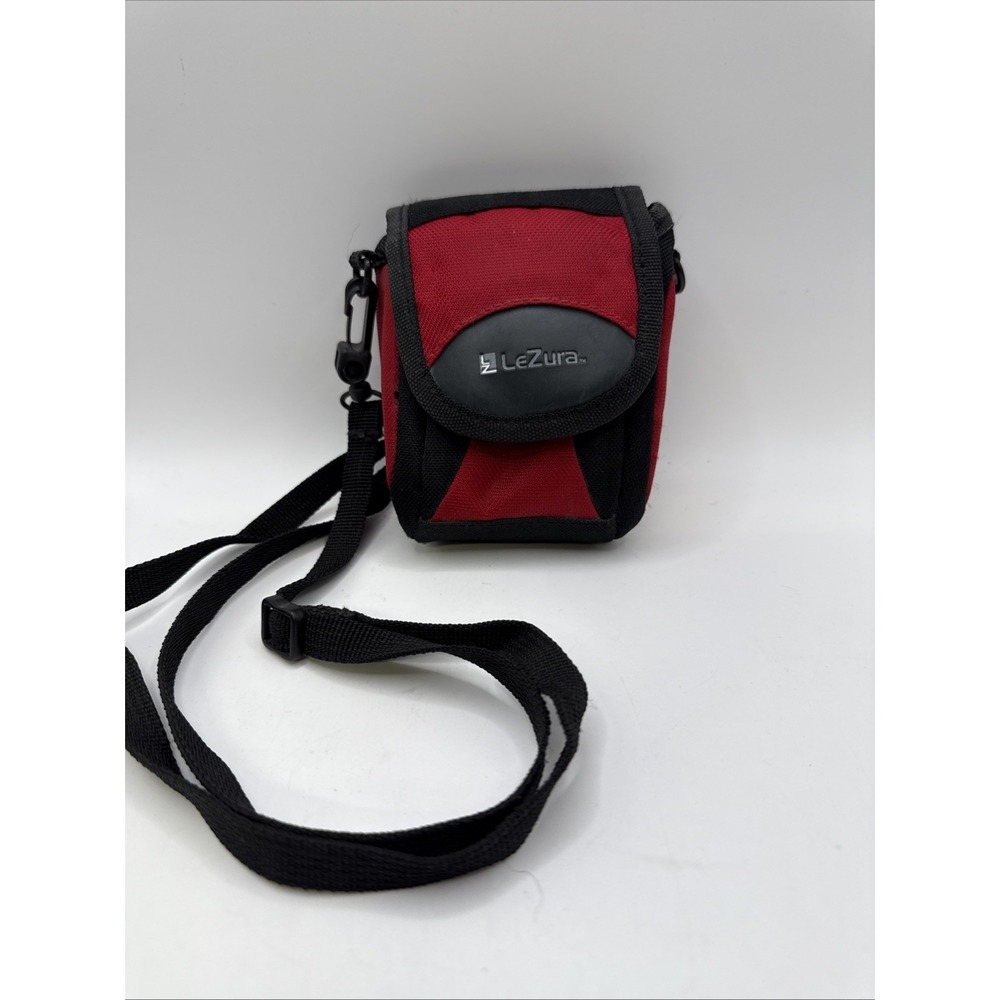 LeZura Small Sized Camera Bag Black And Red Zipper With Strap VGC